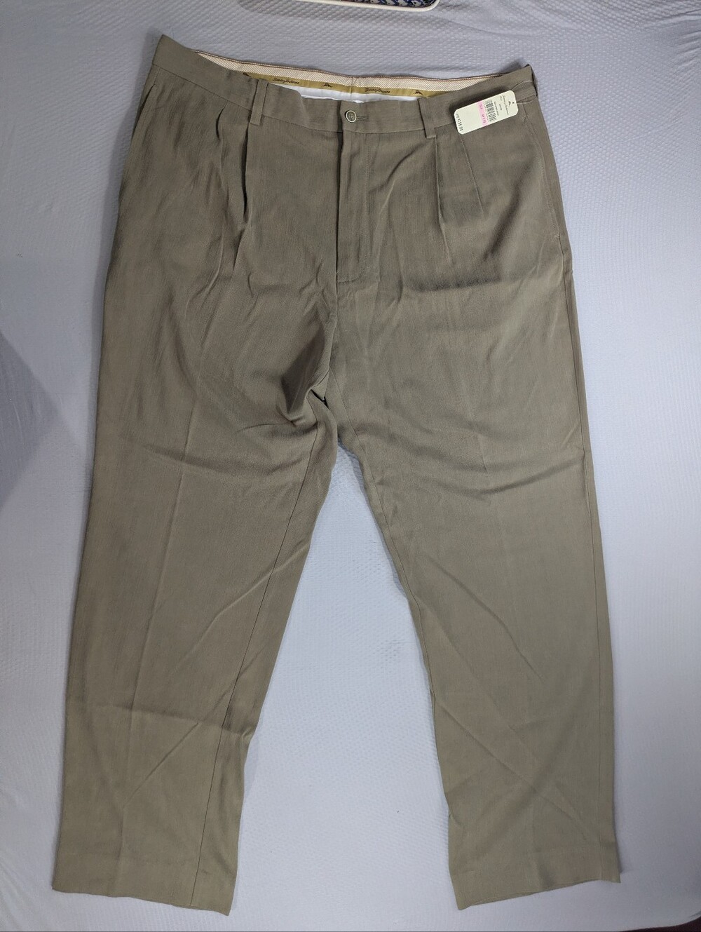 Tommy Bahama Pants Mens 40x32 Beige Grayston Pleated Silk Blend Straight